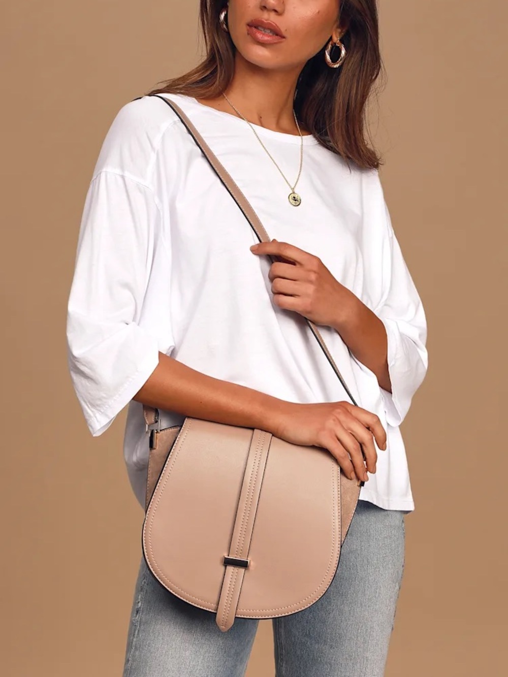 Taupe Saddle Crossbody Bag
